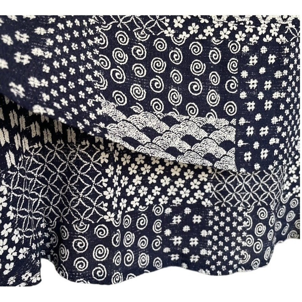 Habitat Patchwork Blouse Size L Blue White Button Front Relaxed Artsy - Picture 6 of 10